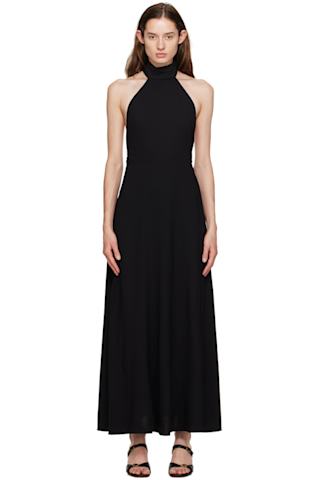 Black Gathered Midi Dress