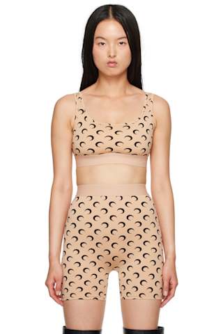 White Moon Printed Jersey Sport Bra