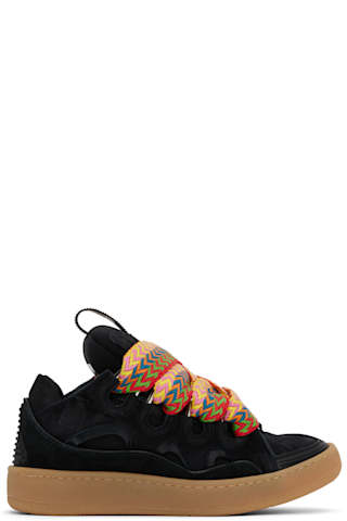Black Leather Curb Sneakers