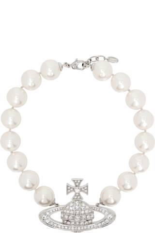 Gold & White One Row Faux-Pearl Bas Relief Choker