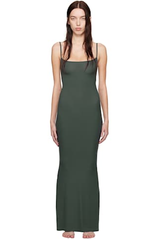 Black Cotton Rib Long Cami Maxi Dress