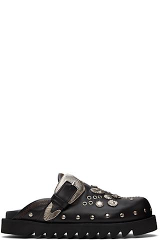 SSENSE Exclusive Black & Navy Eyelet Metal Sabot Loafers