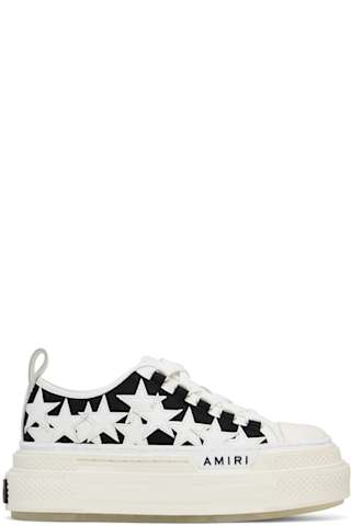 White & Burgundy Platform Stars Court Low Sneakers