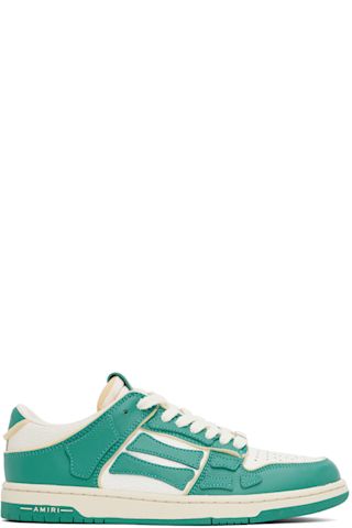White & Blue Shimmer Skel Top Low Sneakers