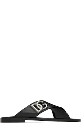 Black Calfskin Pool Slides