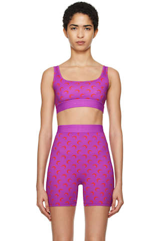 White Moon Printed Jersey Sport Bra