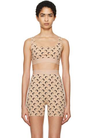 White Moon Printed Jersey Sport Bra