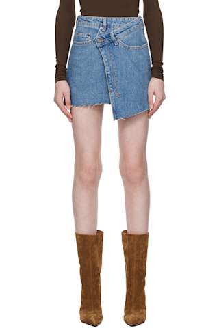 Blue Low Rider Exposed Swept Denim Miniskirt