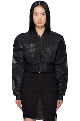 Beige Hollywood Cropped Denim Flight Jacket