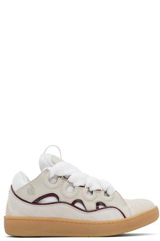 White Leather Curb Glitter Effect Sneakers