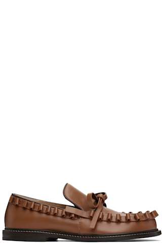 Black Ruffle Leather Slip-on Loafers