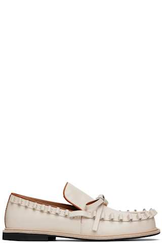 Black Ruffle Leather Slip-on Loafers