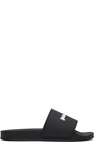 Black Classic Logo Pool Slides