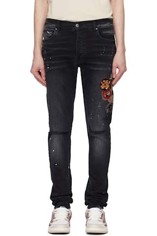 Blue Suede Applique Logo Skinny Jeans