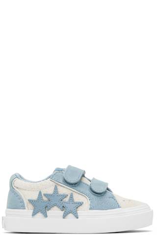 Kids White & Blue Classic Low Sneakers