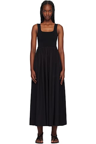 Black Gathered Midi Dress