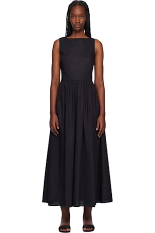Black Gathered Midi Dress