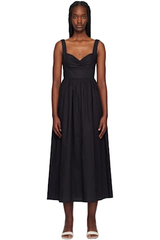 Black Gathered Midi Dress