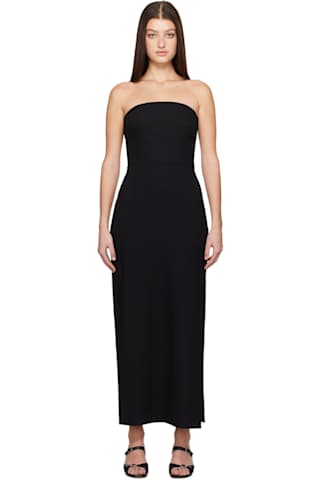 Black Gathered Midi Dress