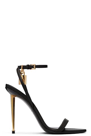 Gold Nappa Padlock Pointy Naked Heeled Sandals
