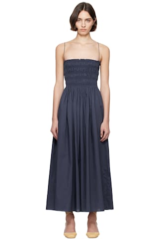 Black Gathered Midi Dress
