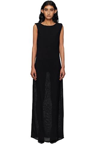 Black Gathered Midi Dress