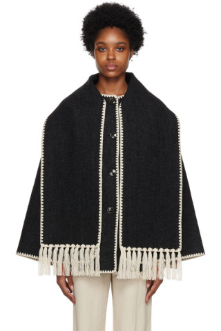 embroidered scarf jacket dark grey mélange