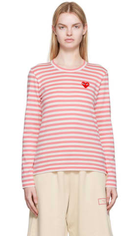 White & Navy Heart Patch Long Sleeve T-Shirt