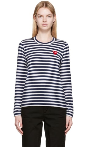 Navy & White L/S Stripe Rhinestone T-shirt
