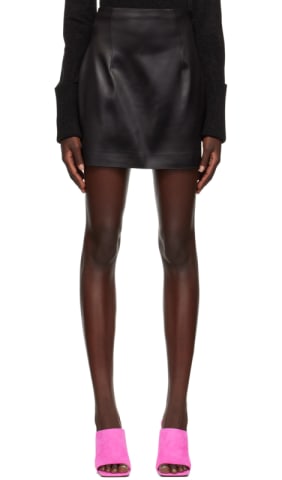 Black Ballooned Leather Miniskirt