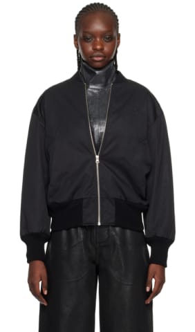 Black Embroidered Logo Bomber Jacket
