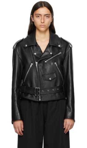 Black Off-The-Shoulder Leather Jacket