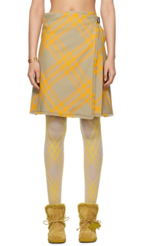 Beige Light Check Belts Miniskirt