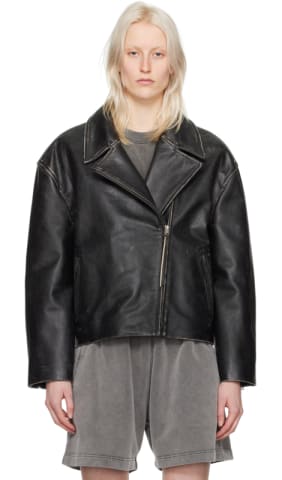 Brown Embossed Logo Leather Jacket