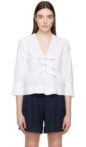 White Self-Tie Blouse