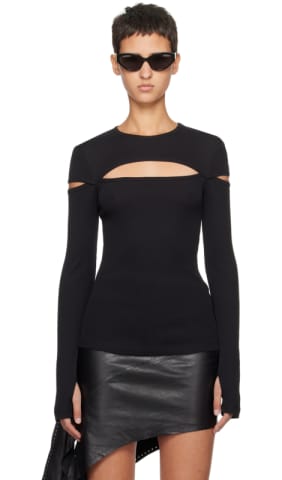 Black Slit Long Sleeve T-Shirt