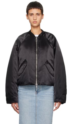 Black Embroidered Logo Bomber Jacket