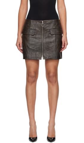 Black Ballooned Leather Miniskirt