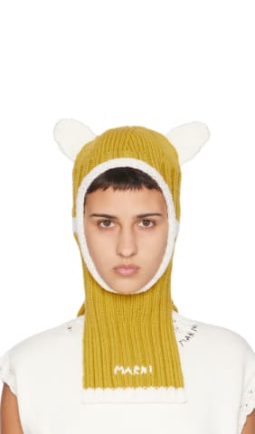 Black & Off-White Wool Ears Balaclava