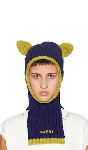 Off-White & Yellow Wool Ears Balaclava