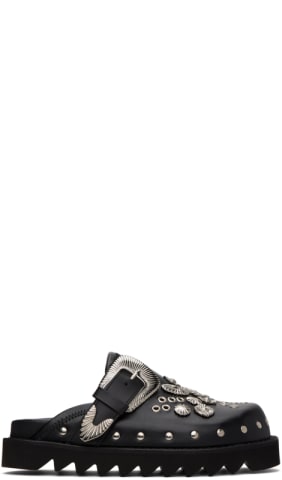 Black Eyelet Metal Sabot Slip-on Loafers