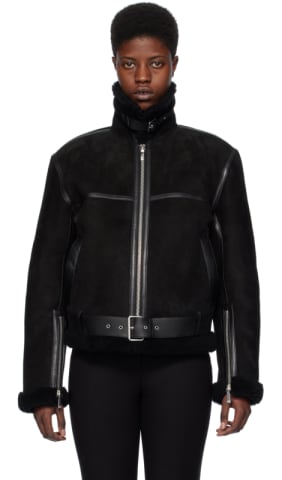 Black Alter Mat Faux-Leather Bomber Jacket