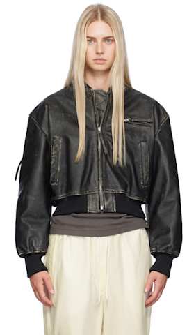 Brown Relaxed Fit Leather Bomber Jacket