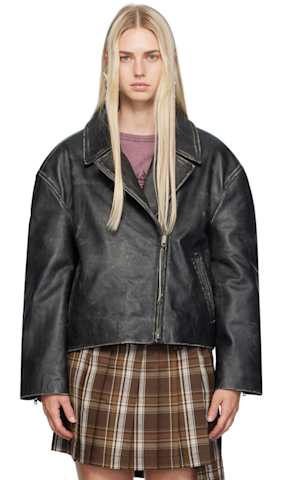 Brown Relaxed Fit Leather Bomber Jacket