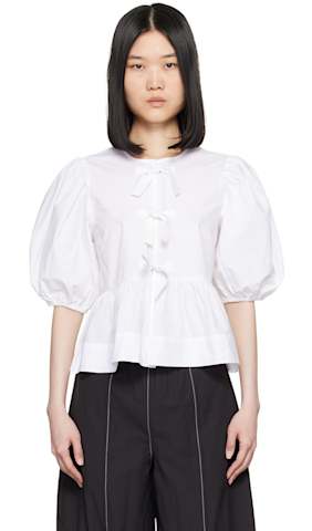 White Self-Tie Blouse