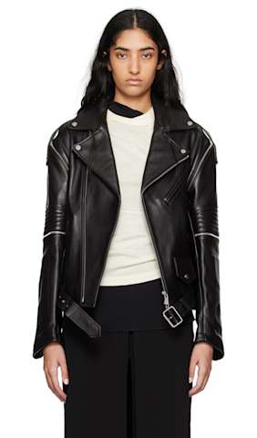Black Off-The-Shoulder Leather Jacket