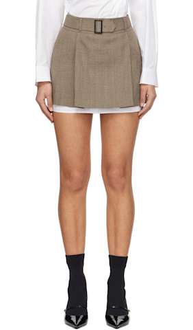 Beige Wool Check Miniskirt