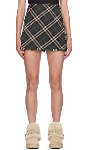 Beige Check Wool 'Mini Kilt' Skirt