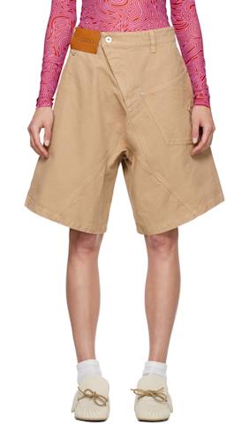 Green Contrast Hem Leather Shorts