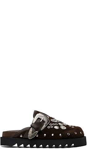 Black Eyelet Metal Sabot Slippers
